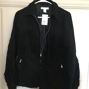 Black H&M Fringe Suede Jacket New With Tags
